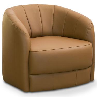 Imagem de Poltrona Decorativa Orgânica Giratória Jamal L06 Couro Caramelo - Lyam Decor