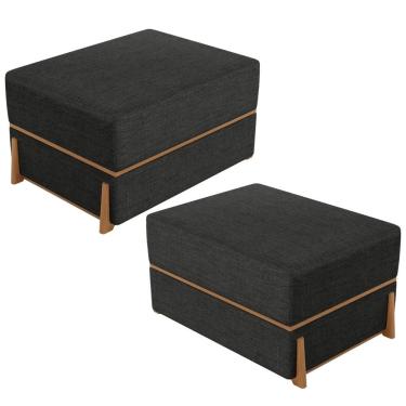 Imagem de Kit 02 Puffs Decorativo Retangular Para Sala de Estar Domus L02 Linho Chumbo - Lyam Decor