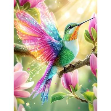 Imagem de VAIIEYO Kits de arte de diamante beija-flor 5D DIY para adultos, pintura de diamante, kit de pintura de diamante, tela de artesanato de strass redonda para decoração de parede de casa, presente 12 x