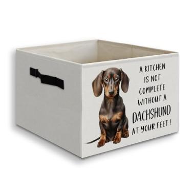 Imagem de JUIOEIU Engraçado Dachshund Caixa de armazenamento dobrável com alças, presentes Dachshund Doxie para mulheres e homens, presentes para cães Weiner Cesta organizadora dobrável para roupas de quarto e