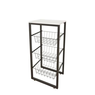 Imagem de Fruteira De Chão Em Aço Cozinha Suporte Bebedouro Mdf Branco