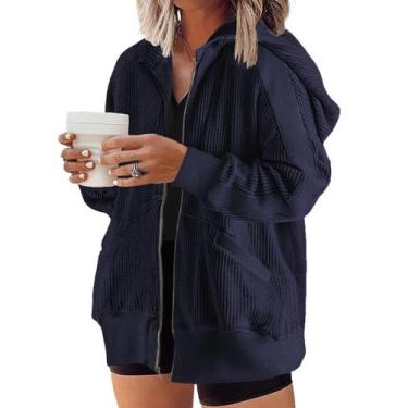 Imagem de Jaqueta feminina Shacket Eytino Plus Size com zíper azul marinho 4X