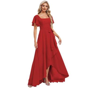 Imagem de Vestido de dama de honra Monvelli Flowy Chiffon Empire Waist Red