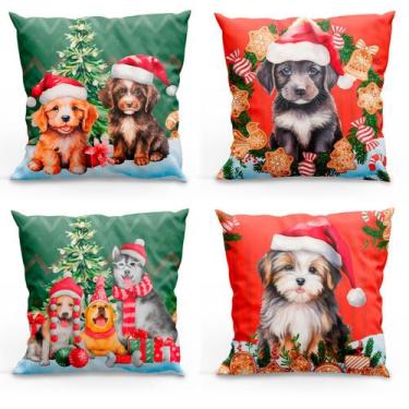 Imagem de Kit com 4 Capas de Almofadas Estampadas Natalinas 45cm x 45cm - Decora