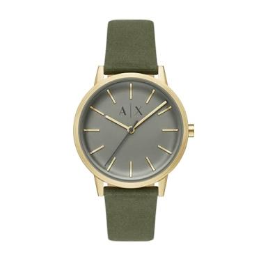 Imagem de Armani Exchange Relógio masculino A|X de couro verde com três ponteiros (modelo: AX2765)