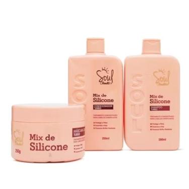 Imagem de Mix de Silicone Kit Tratamento Capilar, Shampoo, Condicionador e Máscara, Para Cabelos Danificados, Controle de Frizz, Brilho Radiante, 3 Peças 250ml