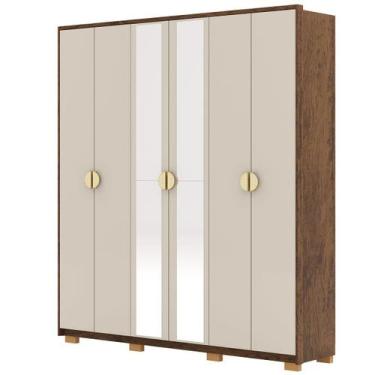 Imagem de Guarda-Roupa Casal 100% MDF 6 Portas com Espelho Bolonha Imbuia Fendi 