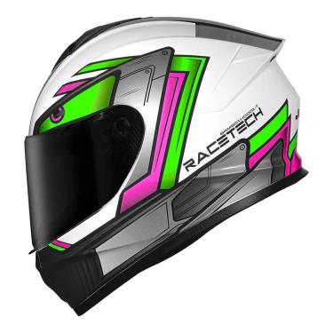 Imagem de Capacete Race Tech Hit Android Branco Verde e Rosa-Masculino