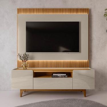 Imagem de Rack com Painel Ripado até 70 Polegadas com LED 180cm Pés Madeira Maci