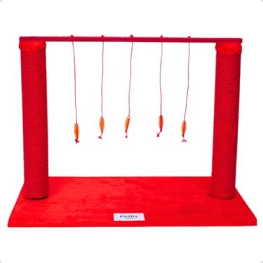 Imagem de Arranhador para Gatos com Poste e Varal - Brinquedo Interativo para Unhas e Diversão(Pop Vermelho)