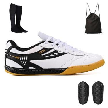 Imagem de Kit Chuteira Fustal Indoor + Mochila + Meião e Caneleira - Light, Bran