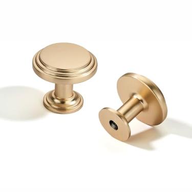 Imagem de LIMUR Ferragens para puxador de armário 923, puxador de armário preto fosco, alça de latão escovado, puxadores pretos (10, ouro escovado, botão)