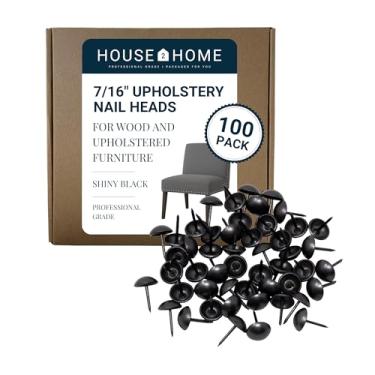 Imagem de House2Home Tachas de estofamento para móveis, cabeças de unha de estofamento de 7/16 polegadas para acabamento de móveis, pregos decorativos para madeira e móveis estofados, 100 cabeças de unhas decorativas pretas brilhantes, kit de acabamento de pregos