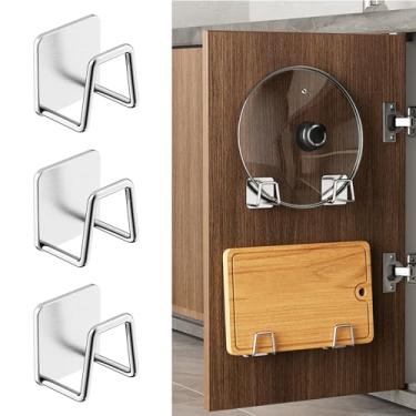 Imagem de 3 ganchos adesivos para pia de cozinha, suporte de esponja de aço inoxidável não perfurado, organizador de economia de espaço, prateado