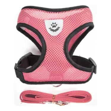 Imagem de Coleira Peitoral Com Guia Regulável Pet Cachorro Gato (Rosa, M)