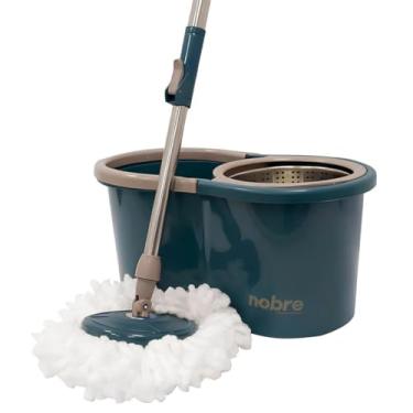 Imagem de Mop Giratório Inox com Balde 13L e 2 Refis – Sistema 360°, Cabo Ajustável, Ideal para Limpeza Doméstica e Profissional