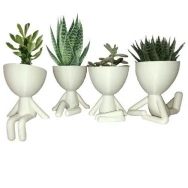 Imagem de Kit 4 Vasinhos Decorativos de plástico Branca para Suculentas e Cactos, Design Humanizado, 6cm