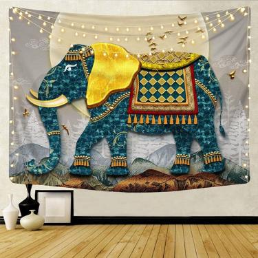 Imagem de Tapeçaria para pendurar na parede Elefante azul e dourado 150x130cm