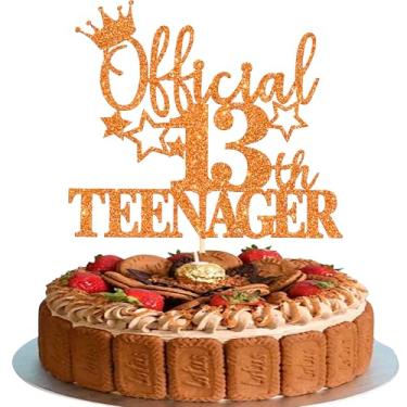 Imagem de 1 Pack Official Teenager 13 Cake Topper Glitter Number 13 Thirteen Birthday Cake Pick Decorations for Teen 13th Birthday Party Cake Decorations Supplies Orange