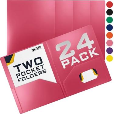 Imagem de Better Office Products Pasta de plástico pesado com 2 bolsos, pastas de poliéster tamanho carta, pacote com 24 (rosa)