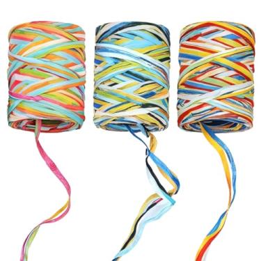 Imagem de Conjunto de 18 rolos de fita artesanal, ráfia de papel em tons de arco-íris, barbante multicolorido para embrulho de presente DIY, projetos de férias, artesanato de festa com estojo de armazenamento