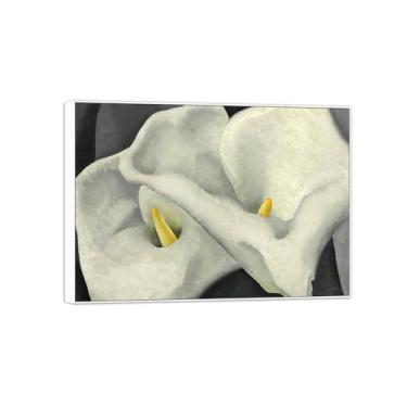 Imagem de BMZFYBS Georgia O'Keeffe Famosas Impressões em Tela de Parede Prontas para Pendurar - Dois Lírios Calla - Quadro Branco para Decoração de Sala de Estar 70 x 100 cm 27 x 39 pol