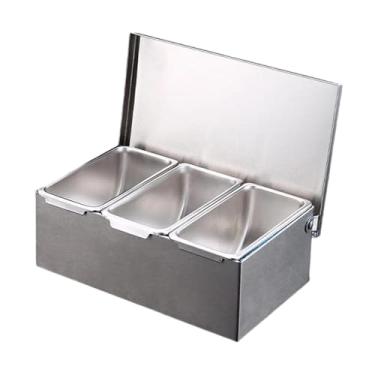 Imagem de Fenteer Servidor de condimentos de aço inoxidável, potes de temperos, compartimentos removíveis, potes de condimentos, recipientes de armazenamento para, 3 Grades