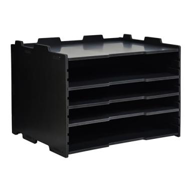 Imagem de Prateleiras ajustáveis de 4 camadas, organizador de mesa de escritório, organizador de arquivos de mesa de madeira, bandeja de cartas, classificador de bandeja de correio de documentos, branco/preto