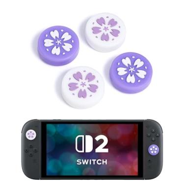 Imagem de DLseego 4 Pegas de polegar projetadas para Nintendo Switch 2 2025, silicone macio Joycon controle analógico capa protetora antiderrapante botão Joycon Joystick Caps Covers, Cherry Blossom Sakura