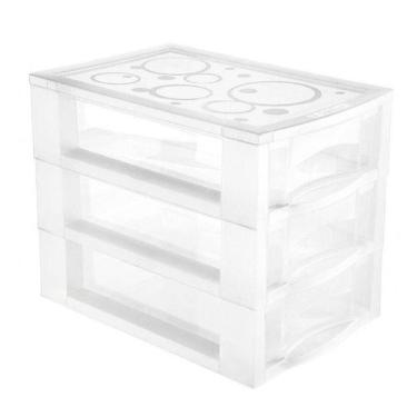 Imagem de Gaveteiro Plástico 3 Gavetas Transparente Médio Ordene