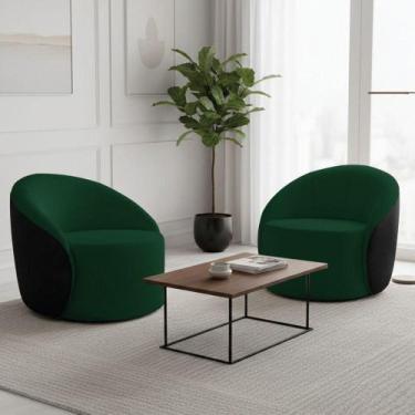 Imagem de Poltrona Sala Orgânica Kit 2 Lua Giratória Sintético Pu Preto/bouclê V