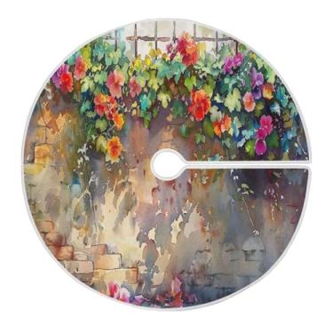 Imagem de YETTASBIN Saia de árvore de parede de flor, 128 cm, saia grande redonda para árvore de Natal, macia e divertida, com cadarço para ambientes internos e externos, ornamentos de Natal para festas de fim