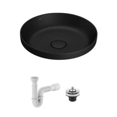 Imagem de Cuba de Sobrepor Deca Slim 40x40 Redonda Ébano Fosco + Válvula + Sifão