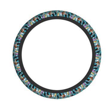 Imagem de Capa de volante de carro antiderrapante com estampa de muitos padrões Beagle, macia, fácil instalação, proteção para carros e caminhões