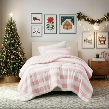 Imagem de Regency Heights Conjunto de edredom solteiro listrado reversível, de microfibra macia com design de listras de dupla face, quente e aconchegante para todas as estações, edredom e edredom de 2 peças