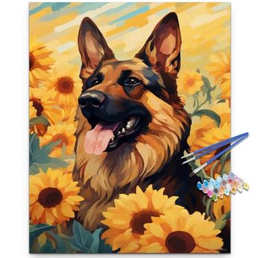 Imagem de Artunion Kit de pintura de cães pastor alemão por números para adultos, kits de pintura de animais de cães por números, kits de pintura a óleo faça você mesmo por números em tela, artesanato para
