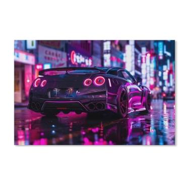 Imagem de HouLaiZhe Jdm Carro esportivo R35 sob luzes neon pôsteres tela estética decoração de quarto pintura de parede impressão de sala de galeria decoração de parede para quarto sala de estar escritório 11 x