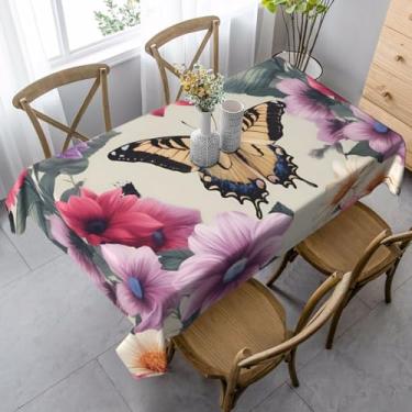 Imagem de SKKNT Toalha de mesa retangular com estampa Flower Butterfly1, 89 x 140 cm, impermeável, reutilizável, festa de jantar