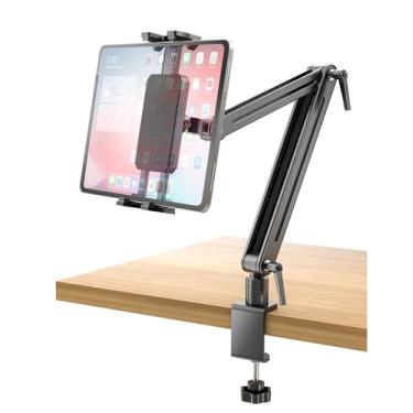 Imagem de Suporte de monitor portátil ajustável de 39.6 cm - base giratória de 360° para tablet alto suporte de braço de mesa para iPad Air/Pro/Mini giratório flexível suporte para tablet / monitor portátil