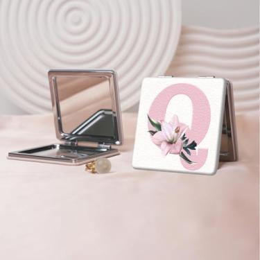 Imagem de Espelho de maquiagem portátil estilo carta minimalista, mini espelho de maquiagem portátil dobrável, espelho de bolso flip de dupla face com ampliação, adequado para todos em várias ocasiões