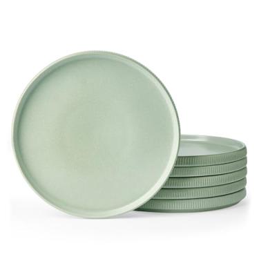 Imagem de famiware Pratos de salada Star para conjunto de pratos de 6, 20 cm, louça de grés, pequenos pratos de jantar para sobremesa, salada, aperitivo, verde fosco