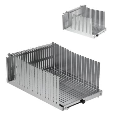 Imagem de MOBBYKO Fatiador de pão de aço inoxidável para pão caseiro, largura ajustável, compacto dobrável, guia de fatiar pão, fatiador de pão, para bolos, bagels, fatia de 1,3 cm, largura do pão: 14 cm - 21