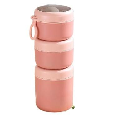 Imagem de Kit Trio Marmita Inox 304 Com Isolamento Bloqueio De Temperatura 290ML A 600ML(rosa 290ml + 290ml + 530ml)