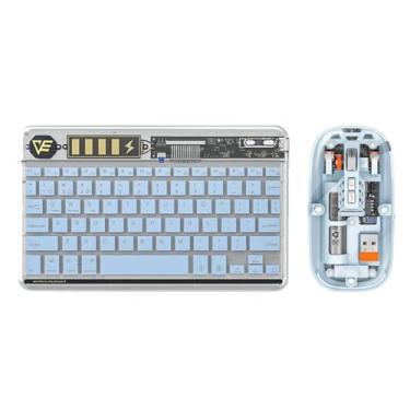 Imagem de Combo de Teclado Sem Fio e Mouse Conexão BT3 0 Designs Transparentes Retroiluminação LED Bateria Recarregável Display Chave Mudo Carregamento Type-C Suporta PC Notebook Tablet Telefone