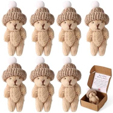 Imagem de TOYMIS 7 Conjuntos Mini Ursos Pelúcia, Ursinho Artesanal em Caixa com Cartão Motivacional Decoração Mesa Perfeita Brinquedo Inspirador Apoio Emocional para Família Amigos (Marrom)