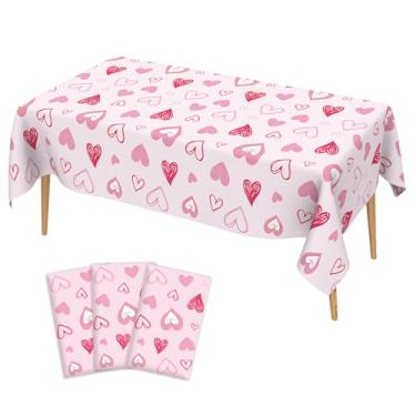 Imagem de Toalha de mesa para Dia dos Namorados – Toalha de mesa para Dia dos Namorados, plástico descartável, vermelho, rosa, coração, retangular, para churrasco, piquenique, casamento, decorações de festa dos