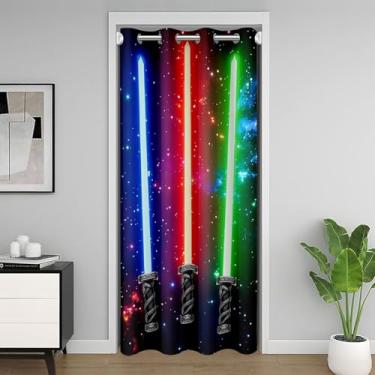 Imagem de Feelyou Cortina térmica com isolamento blackout de 30% a 50% com sabre de luz vermelha azul verde para meninos e meninas e adolescentes capa de cortina divisória de quarto 132 x 203 cm