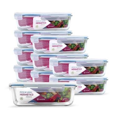 Imagem de Kit 10 Potes de Vidro Retangular com Tampa Hermética 2800ml - NABOX, A
