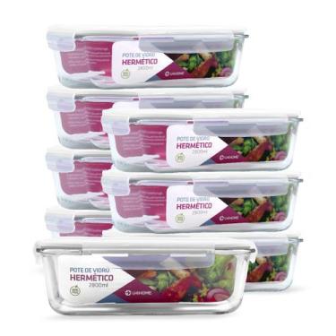Imagem de Kit 8 Potes de Vidro Retangular com Tampa Hermética 2800ml - NABOX, Br
