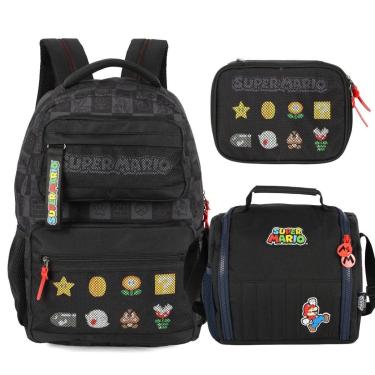 Imagem de Kit Mochila Escolar Lancheira E Estojo Bolsa Menino Mario-Unissex